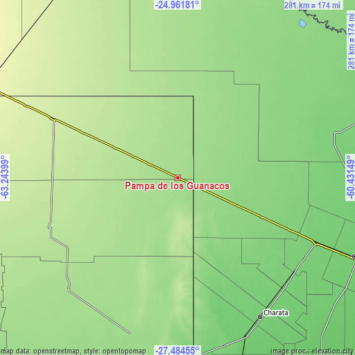 Topographic map of Pampa de los Guanacos