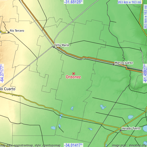 Topographic map of Ordóñez