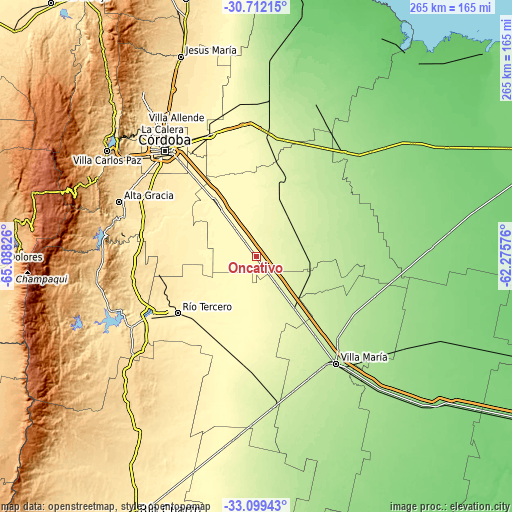 Topographic map of Oncativo