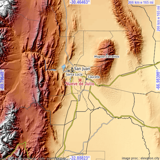 Topographic map of Nueve de Julio