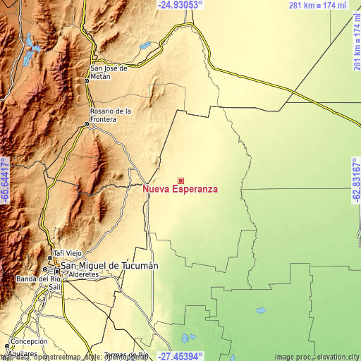 Topographic map of Nueva Esperanza
