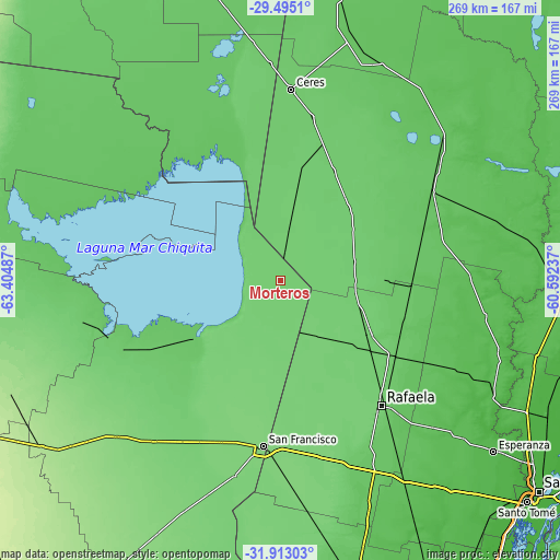 Topographic map of Morteros