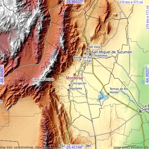 Topographic map of Monteros