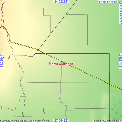 Topographic map of Monte Quemado