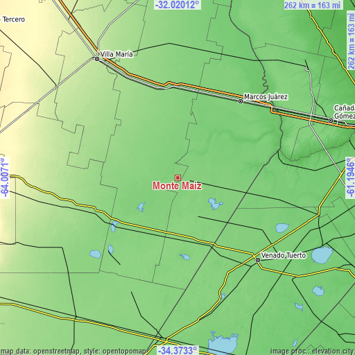 Topographic map of Monte Maíz