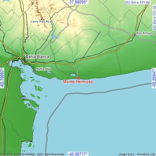 Topographic map of Monte Hermoso