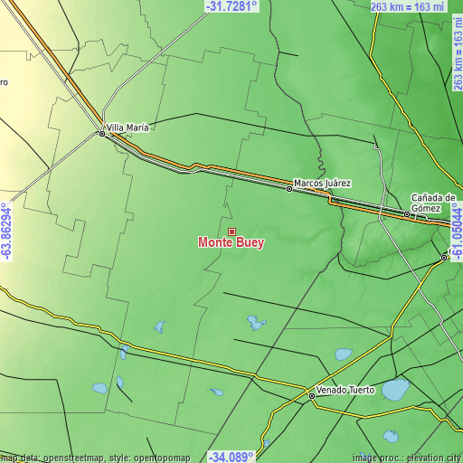 Topographic map of Monte Buey