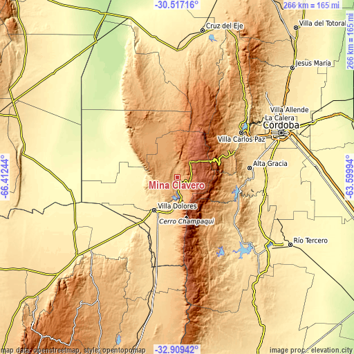 Topographic map of Mina Clavero