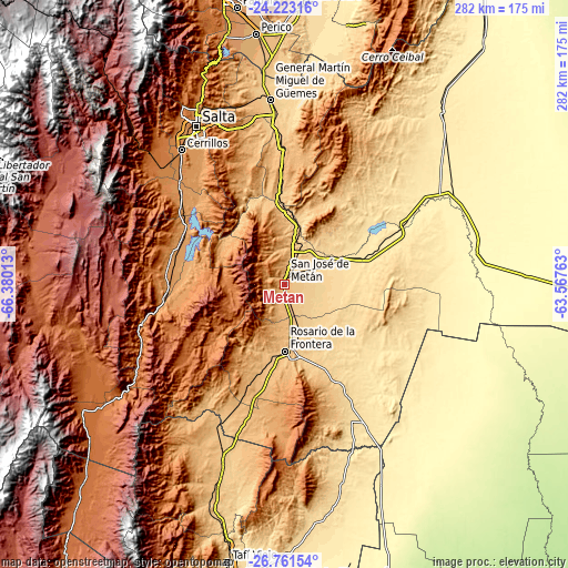 Topographic map of Metán