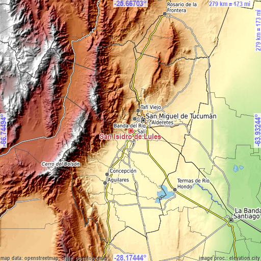 Topographic map of San Isidro de Lules