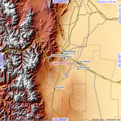 Topographic map of Luján de Cuyo