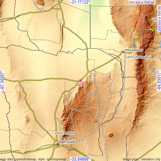 Topographic map of Luján