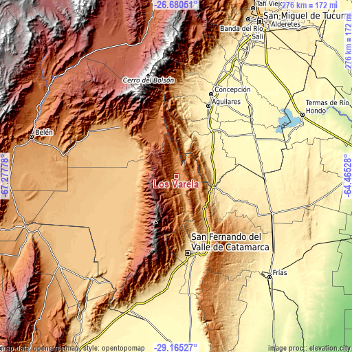 Topographic map of Los Varela