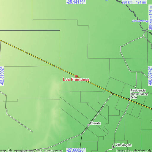 Topographic map of Los Frentones