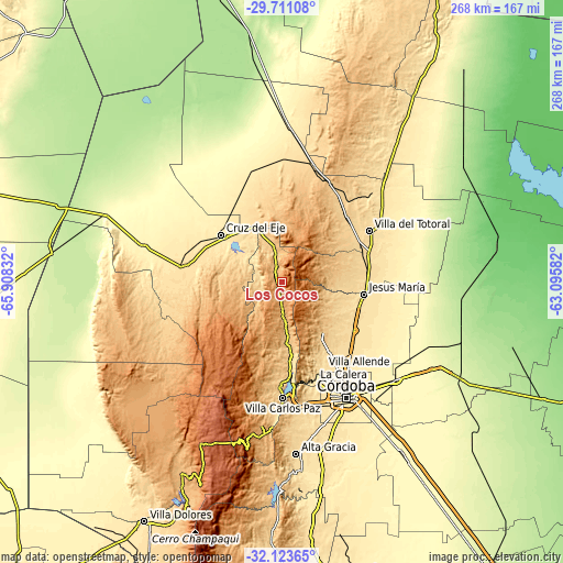 Topographic map of Los Cocos