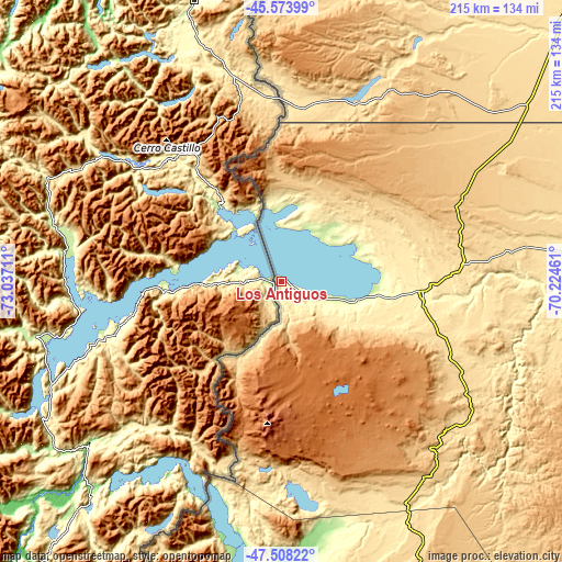 Topographic map of Los Antiguos