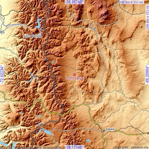 Topographic map of Loncopué