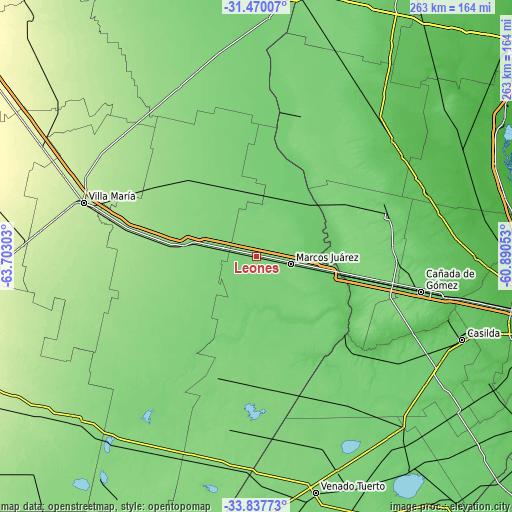 Topographic map of Leones