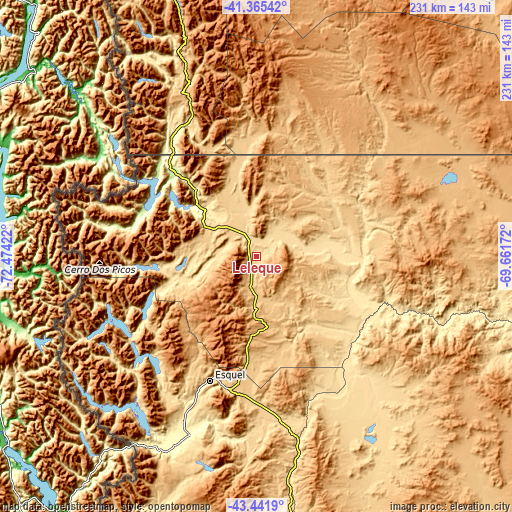 Topographic map of Leleque