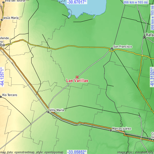 Topographic map of Las Varillas