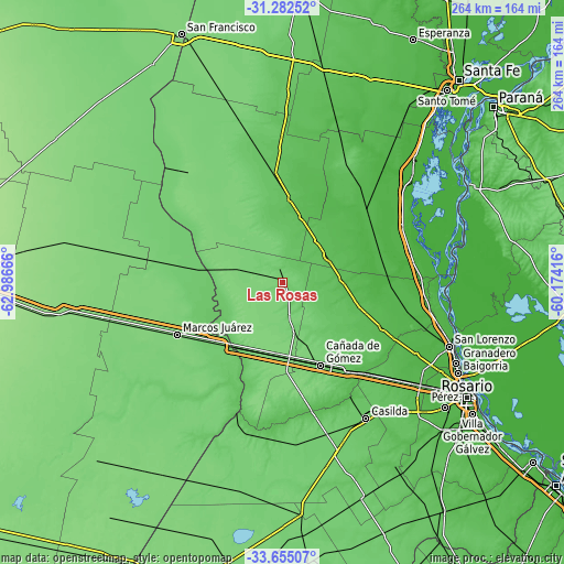 Topographic map of Las Rosas