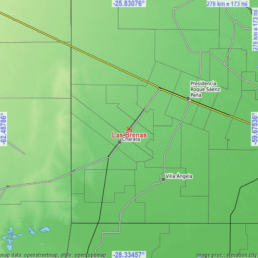 Topographic map of Las Breñas