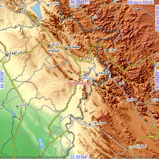 Topographic map of Derbendîxan