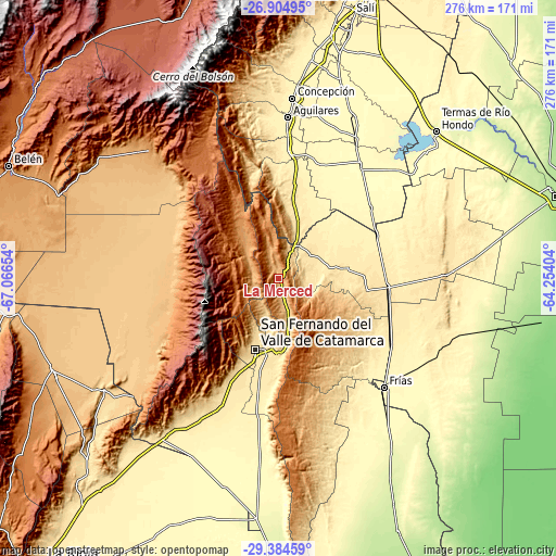 Topographic map of La Merced