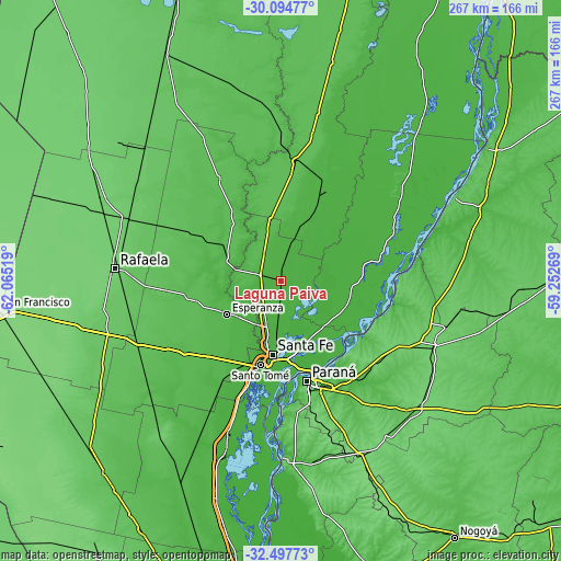 Topographic map of Laguna Paiva