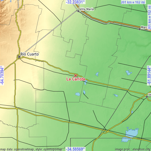 Topographic map of La Carlota