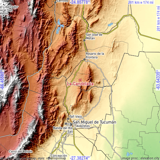 Topographic map of La Candelaria