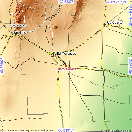 Topographic map of Justo Daract