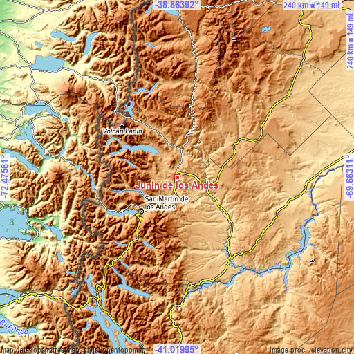 Topographic map of Junín de los Andes
