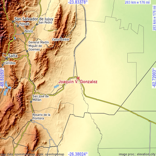 Topographic map of Joaquín V. González