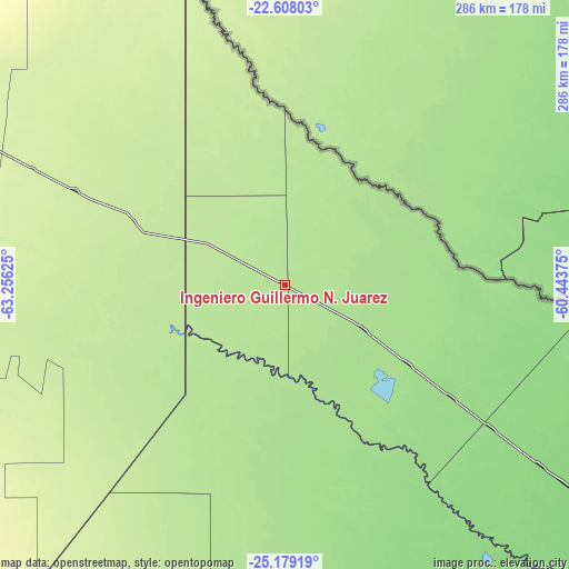 Topographic map of Ingeniero Guillermo N. Juárez