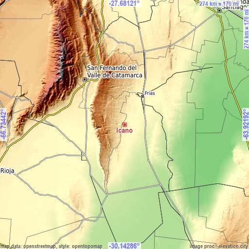 Topographic map of Icaño