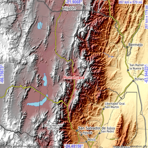 Topographic map of Humahuaca