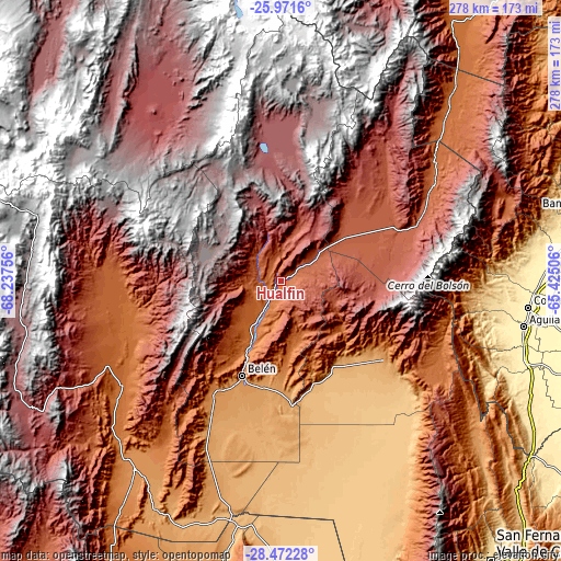 Topographic map of Hualfín