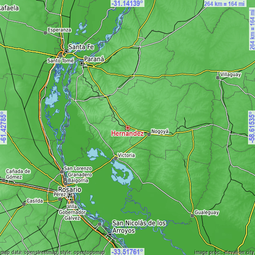 Topographic map of Hernández