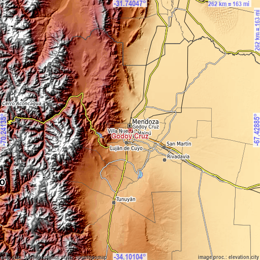 Topographic map of Godoy Cruz