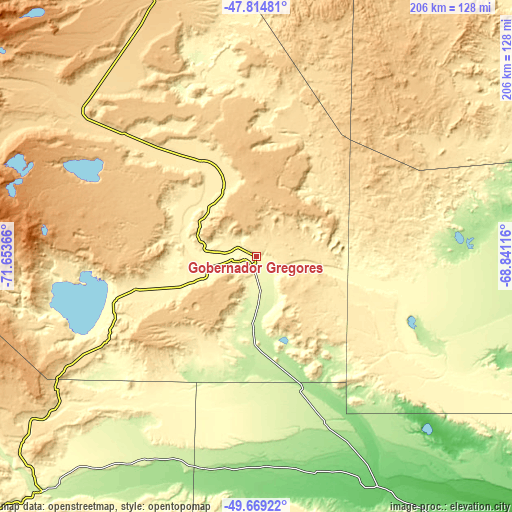 Topographic map of Gobernador Gregores