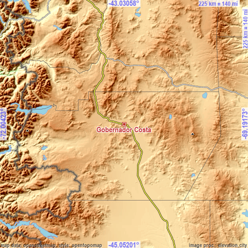 Topographic map of Gobernador Costa