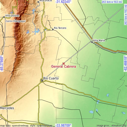 Topographic map of General Cabrera