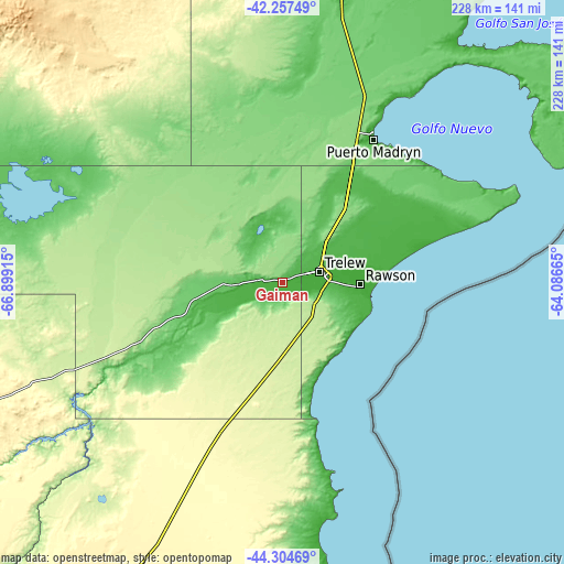 Topographic map of Gaimán