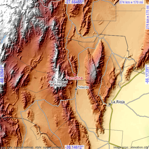 Topographic map of Famatina