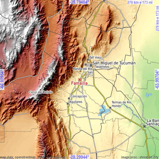 Topographic map of Famaillá