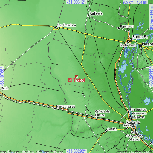 Topographic map of El Trébol