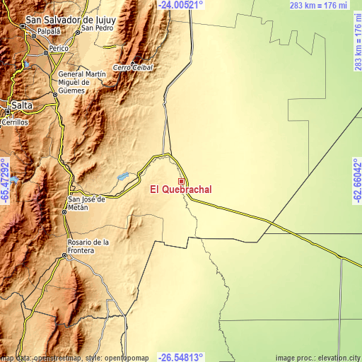 Topographic map of El Quebrachal