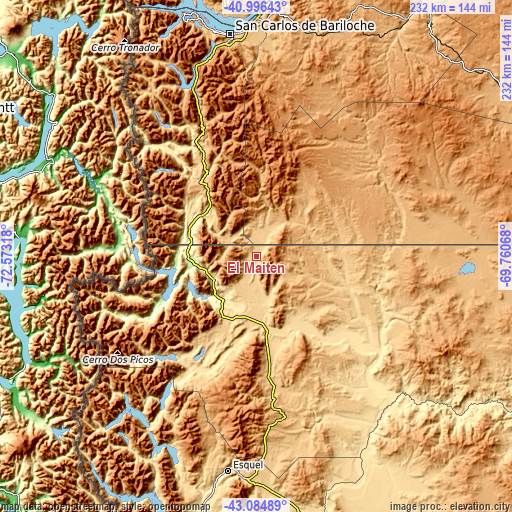 Topographic map of El Maitén