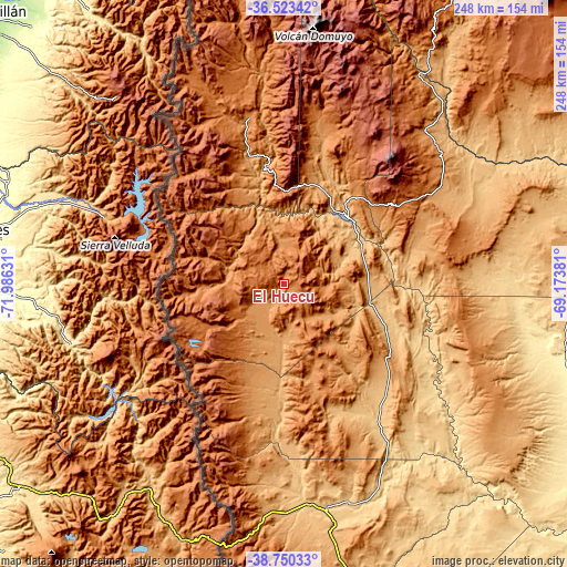 Topographic map of El Huecú